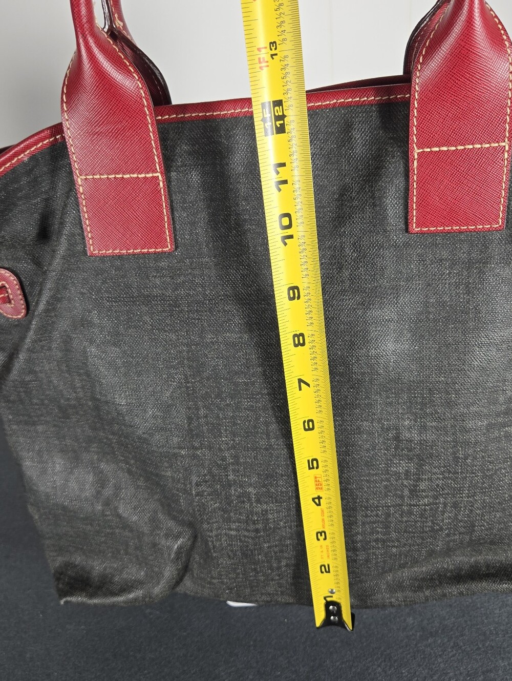Dooney & Bourke Black Canvas Tote with Red Trim and Handles - Picture 11 of 13